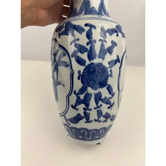 Blue & White Chinese Porcelain Vase with Floral & Bird Design‎ 11.75" - Picture 14 of 14
